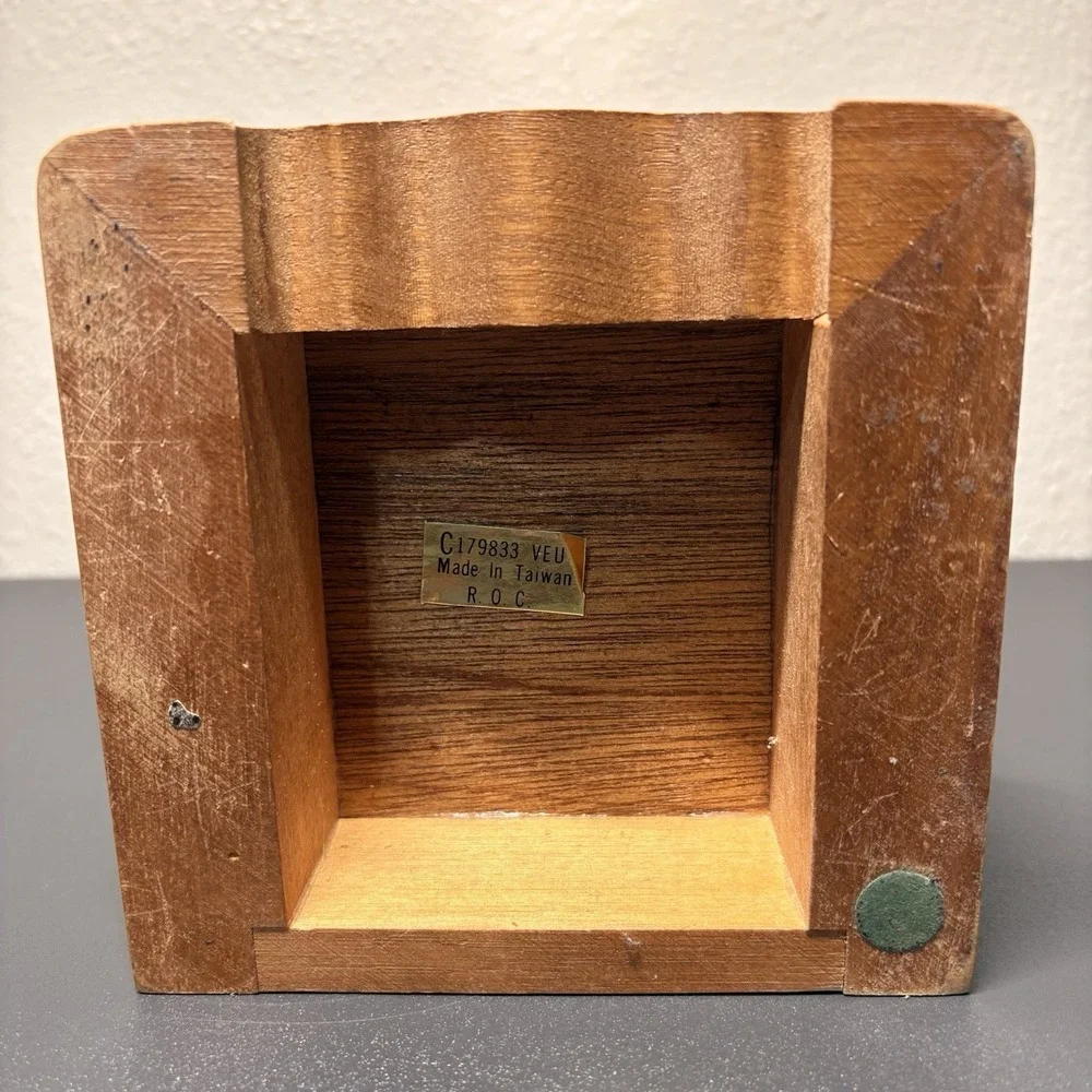 Vintage Brown Wooden Floral Jewelry Box with Glass Door and Compartments